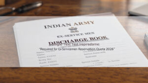 Ex-Servicemen Reservation Quota 2026 Indian Army discharge book sample document with blurred personal details for central government jobs.