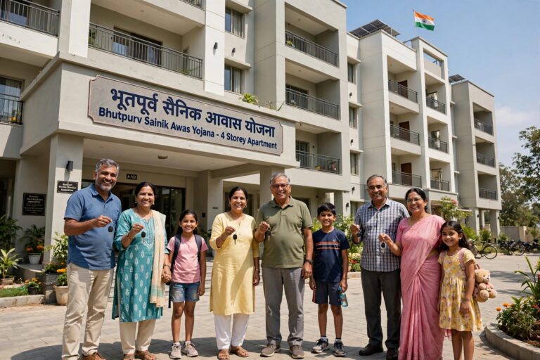 भूतपूर्व सैनिक आवास योजना के तहत 4 मंजिला अपार्टमेंट बिल्डिंग, परिवार के साथ पूर्व सैनिक