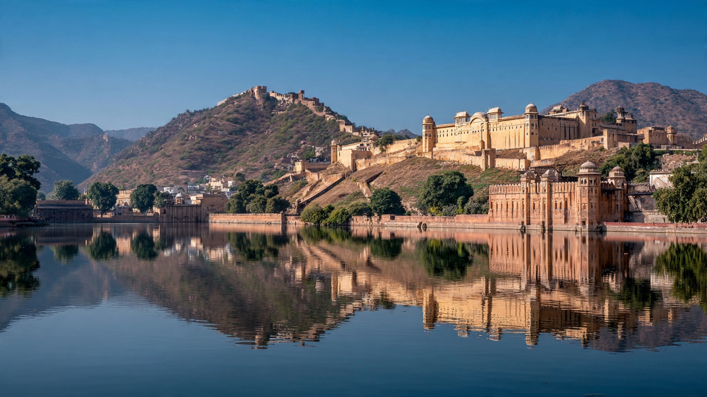 Swadesh Darshan Scheme राजस्थान - जयपुर आमेर किला माोटा झील में रिफ्लेक्शन